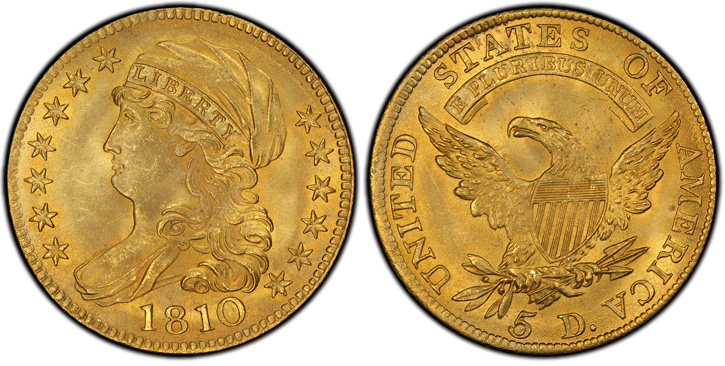 1810 Capped Bust Left Half Eagle. BD-4. Large Date, Large 5.  MS-66 (PCGS).